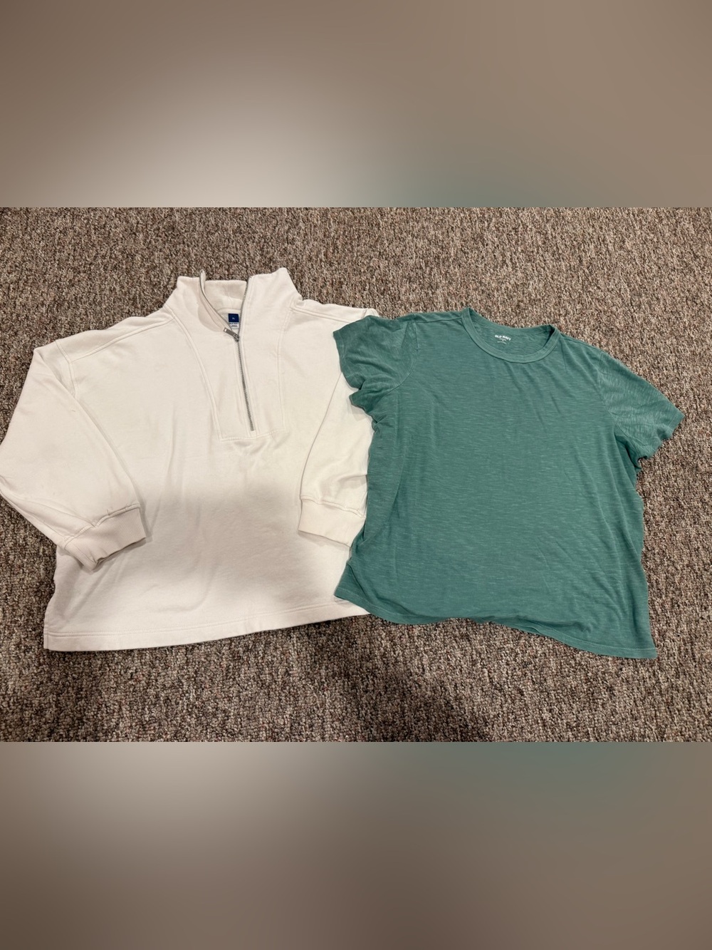 Old Navy Ivory Quarter-Zip Pullover and Green Crew Tee Set